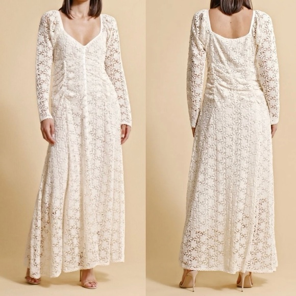 NWOT byTiMo lace long sleeves button down beige maxi dress beautiful size S - Picture 1 of 11